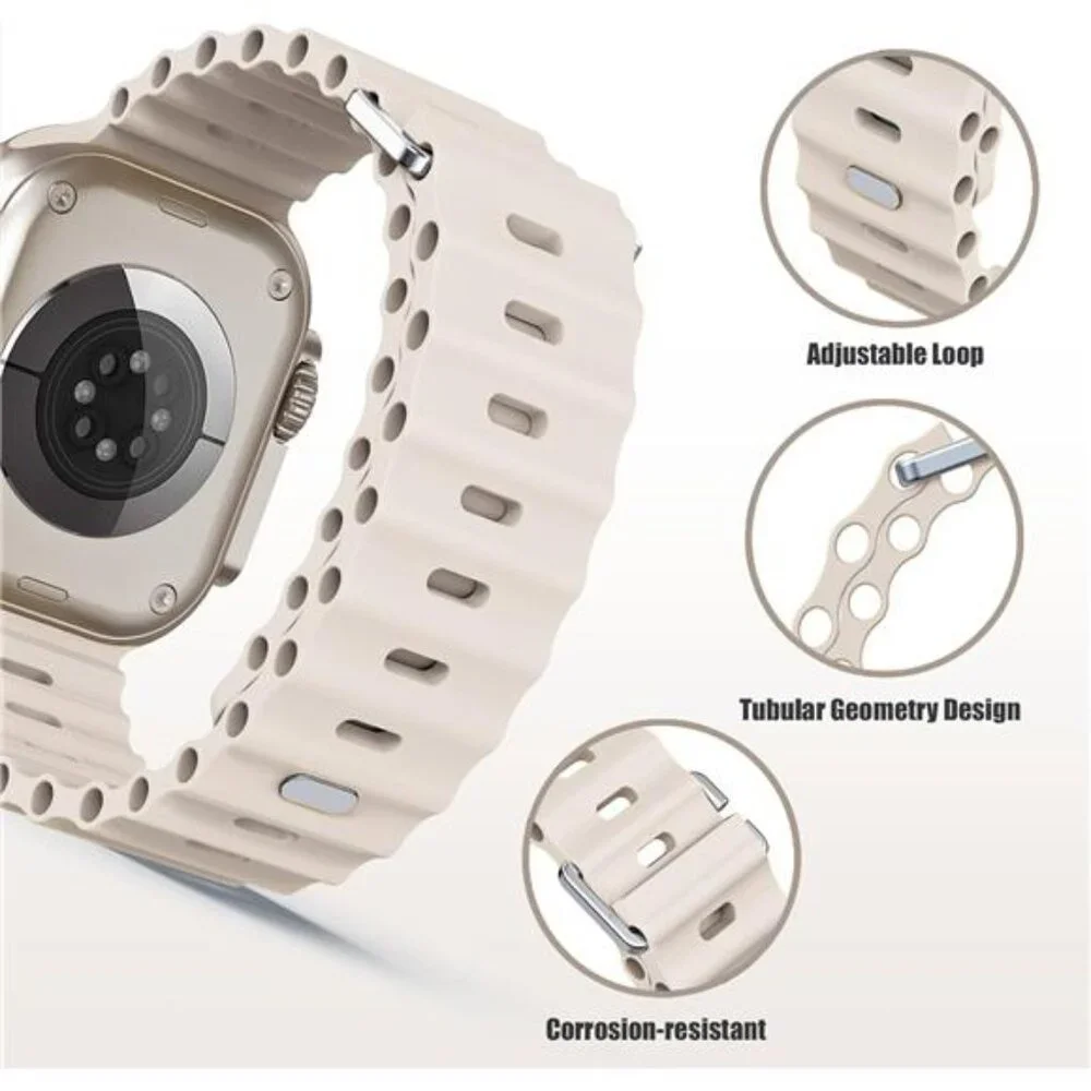 Sport Soft Silicone Compatible with Apple Watch Ocean Band Wristband Ultra 9 8 7